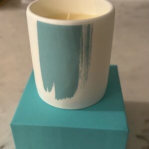 Tiffany Jasmine scented White and Teal Candle Holder with original box.